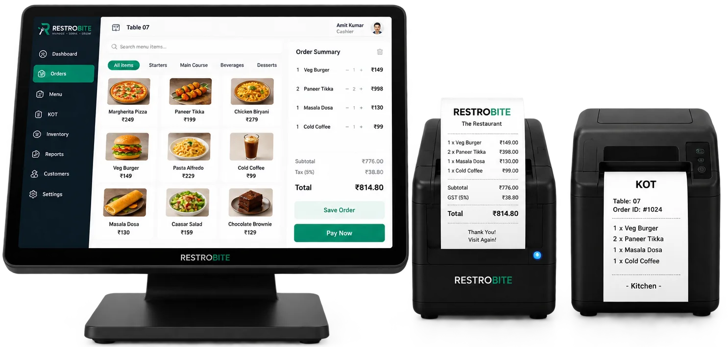 Restrobite POS, receipt printer and KOT printer